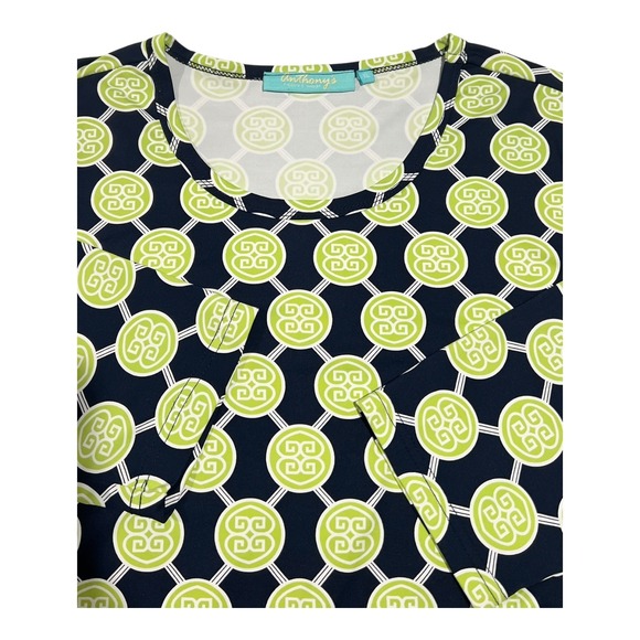 Anthony's XL Dress Geometric Print Long Sleeve Navy Green White Career - Picture 1 of 14